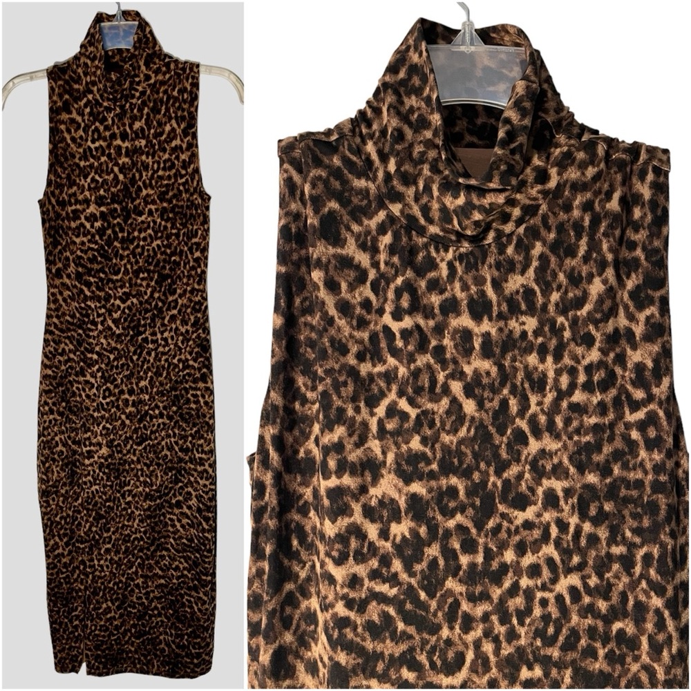 Good American Leopard Mock Turtleneck Dress